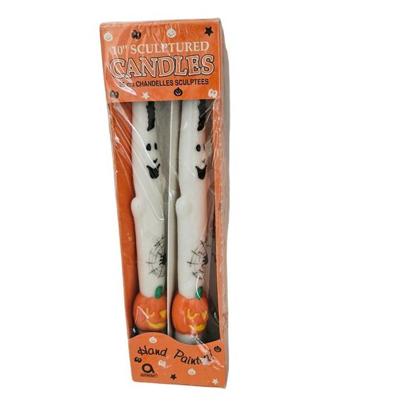 Vintage Amscan 10" Halloween Sculpture Taper Candles Jack O'Lantern Ghosts‎ NIB - Picture 1 of 8